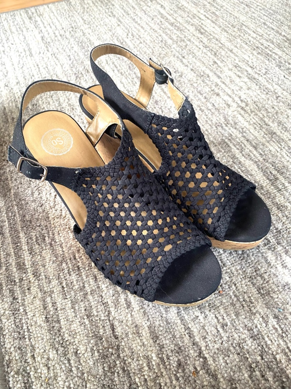 SO Black Woven Slingback Cork Wedge Sandals - Picture 2 of 4
